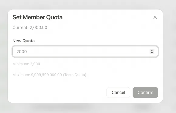 Edit individual member quota dialog