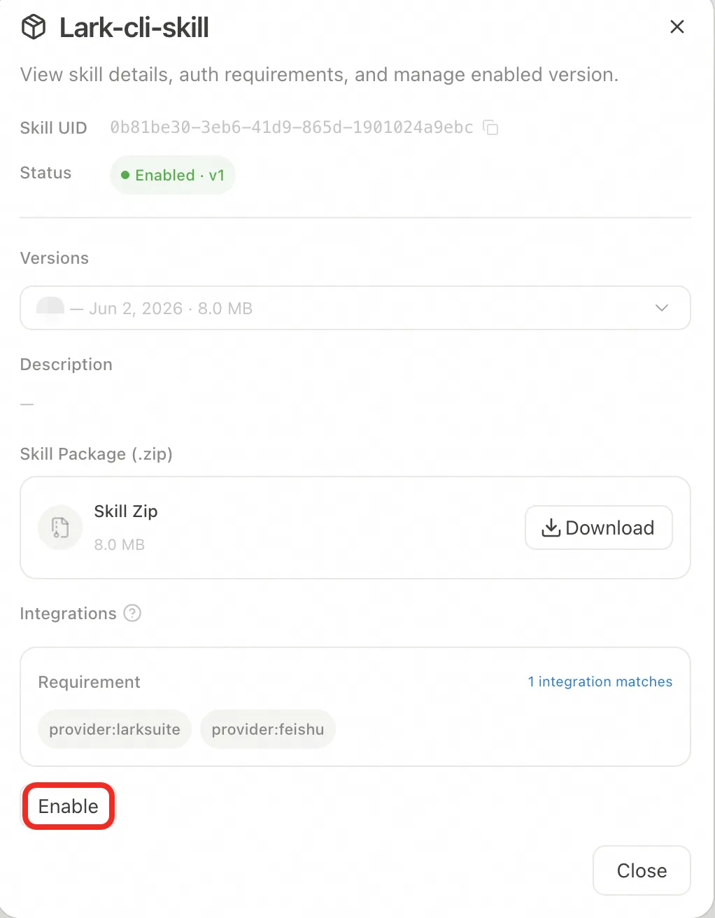 Enabling the lark cli Skill (4)