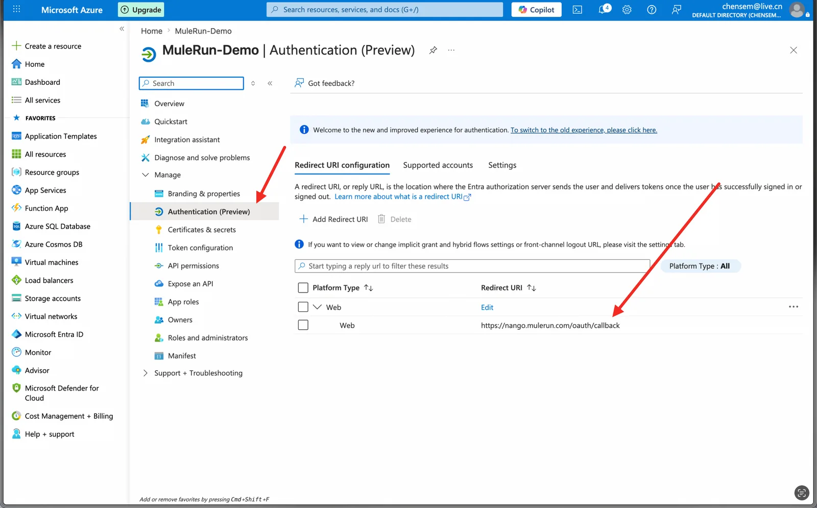 Edit Redirect URI under Authentication (4)