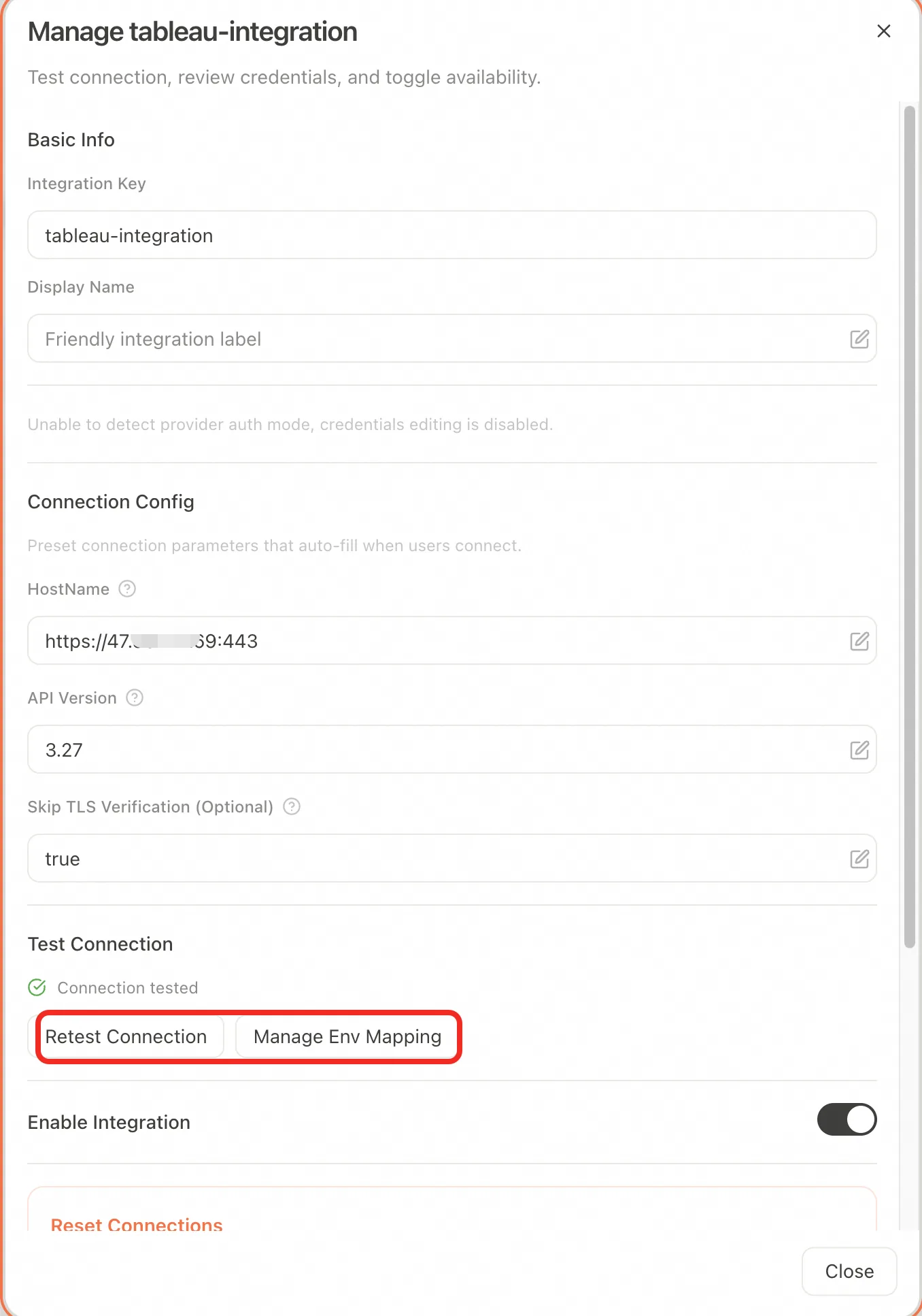 Tableau Integration configuration